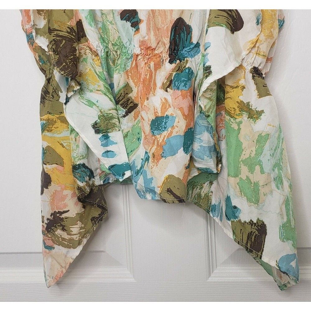 Sundance Silk Small Ruffle Blouse Tank Paint Stroke Abstract Top Shell - Picture 3 of 5